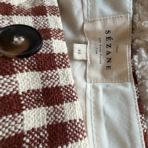 Sezane Martin Crop Trousers Brown Gingham/ Ecru - Size 8 - Picture 5 of 5